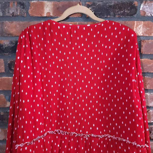 J. Crew Ruffle-trim Pleated Peplum Blouse in Red & White Polka Dot Women's 3X - Picture 6 of 7
